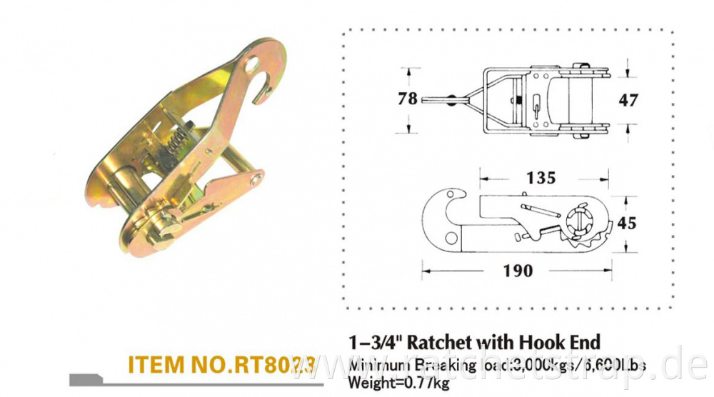 Specification of ratchet buckle